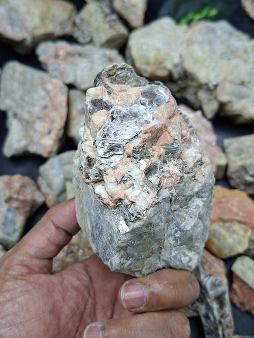 Aquamarine with Peach Moonstone and Pyrite inclusion rough stone: A Shield of Calm, Protection and Positive Energy | Weight 10 Kgs | Lot of 10 kgs