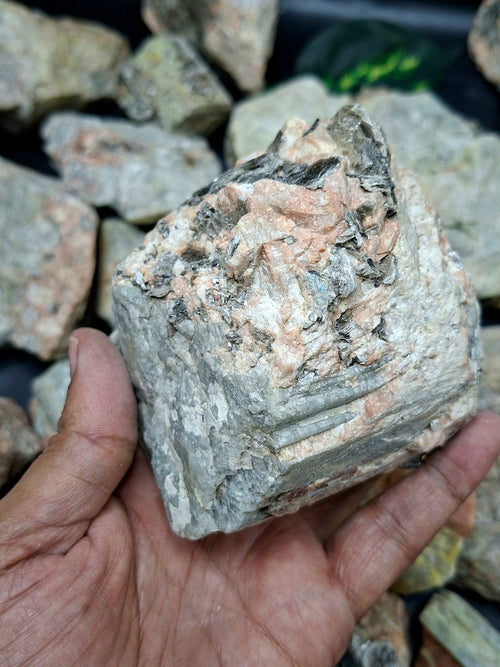 Aquamarine with Peach Moonstone and Pyrite inclusion rough stone: A Shield of Calm, Protection and Positive Energy | Weight 10 Kgs | Lot of 10 kgs