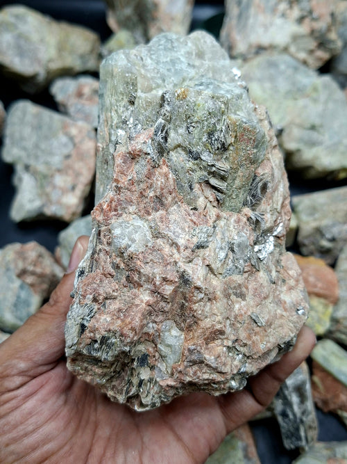 Aquamarine with Peach Moonstone and Pyrite inclusion rough stone: A Shield of Calm, Protection and Positive Energy | Weight 10 Kgs | Lot of 10 kgs