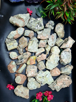 Aquamarine with Peach Moonstone and Pyrite inclusion rough stone: A Shield of Calm, Protection and Positive Energy | Weight 10 Kgs | Lot of 10 kgs
