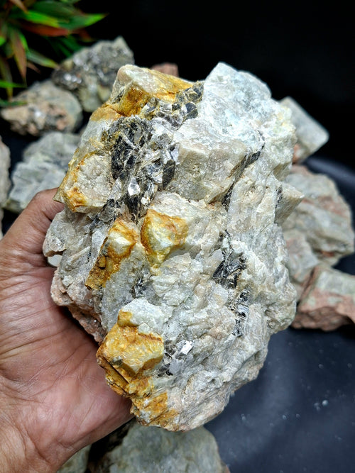 Aquamarine with Peach Moonstone and Pyrite inclusion rough stone: A Shield of Calm, Protection and Positive Energy | Weight 9.5 Kgs | Lot of 9.5 kgs