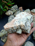 Aquamarine with Peach Moonstone and Pyrite inclusion rough stone: A Shield of Calm, Protection and Positive Energy | Weight 9.5 Kgs | Lot of 9.5 kgs