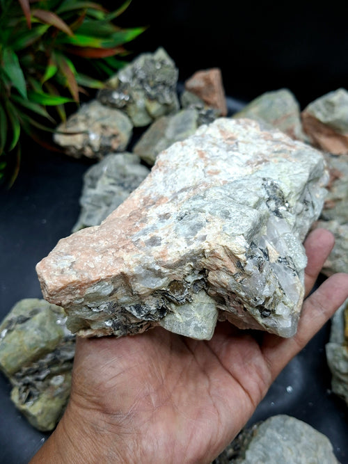 Aquamarine with Peach Moonstone and Pyrite inclusion rough stone: A Shield of Calm, Protection and Positive Energy | Weight 9.5 Kgs | Lot of 9.5 kgs