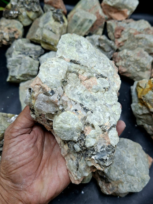 Aquamarine with Peach Moonstone and Pyrite inclusion rough stone: A Shield of Calm, Protection and Positive Energy | Weight 9.5 Kgs | Lot of 9.5 kgs