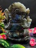 Labradorite Ganesh Carving with Beautiful Flash - A Spectrum of Blessings and Transformation| Ganapati statue | Home Decor | Ganesh Murti | gift a ganesha