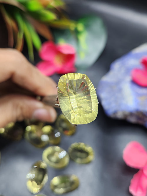 Lemon Quartz Faceted Loose Gemstones: Unveiling Timeless Elegance with the Concave Cut Oval Shape | Lot of 19 units