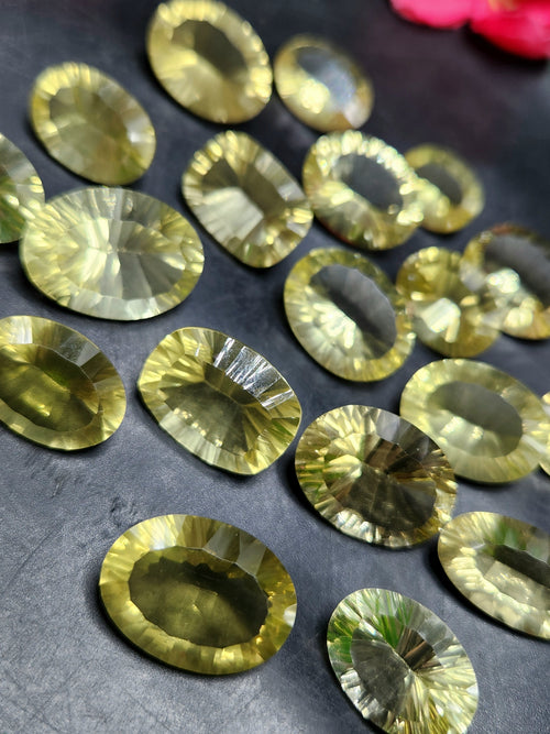 Lemon Quartz Faceted Loose Gemstones: Unveiling Timeless Elegance with the Concave Cut Oval Shape | Lot of 19 units