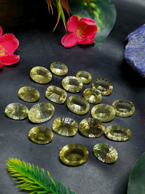 Lemon Quartz Faceted Loose Gemstones: Unveiling Timeless Elegance with the Concave Cut Oval Shape | Lot of 19 units