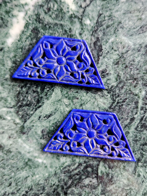 Lapis Lazuli Carved Mughal Floral Design Earring - A Fusion of Artistry and Healing Energies