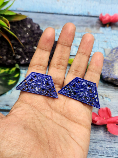 Lapis Lazuli Carved Mughal Floral Design Earring - A Fusion of Artistry and Healing Energies