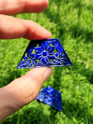 Lapis Lazuli Carved Mughal Floral Design Earring - A Fusion of Artistry and Healing Energies