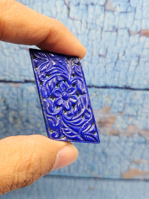 Lapis Lazuli Gemstone Carved Pendant with Mughal Floral Design- Capturing the Regal Essence of Timeless Beauty | Birthday Gift | Valentine gift | Mother's Day gift