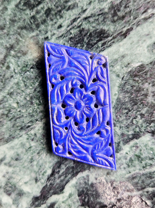 Lapis Lazuli Gemstone Carved Pendant with Mughal Floral Design- Capturing the Regal Essence of Timeless Beauty | Birthday Gift | Valentine gift | Mother's Day gift