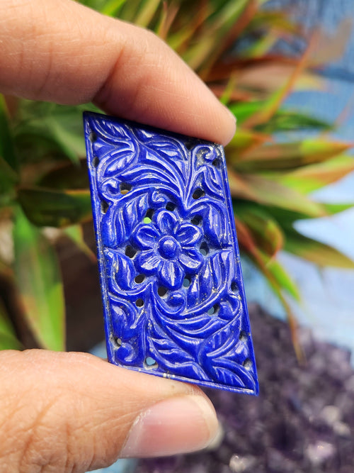 Lapis Lazuli Gemstone Carved Pendant with Mughal Floral Design- Capturing the Regal Essence of Timeless Beauty | Birthday Gift | Valentine gift | Mother's Day gift