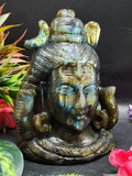 Lord Shiva Head in Labradorite Stone - Embrace the Power and Beauty of the Divine - 6.8 inches and 2.97 kgs