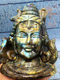 Lord Shiva Head in Labradorite Stone - Embrace the Power and Beauty of the Divine - 6.8 inches and 2.97 kgs