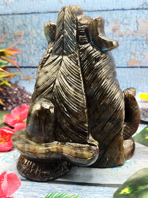 Lord Shiva Head in Labradorite Stone - Embrace the Power and Beauty of the Divine - 6.8 inches and 2.97 kgs