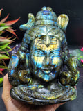 Lord Shiva Head in Labradorite Stone - Embrace the Power and Beauty of the Divine - 6.8 inches and 2.97 kgs