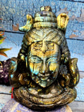 Lord Shiva Head in Labradorite Stone - Embrace the Power and Beauty of the Divine - 6.8 inches and 2.97 kgs