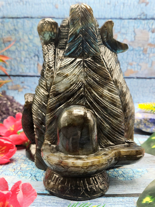 Lord Shiva Head in Labradorite Stone - Embrace the Power and Beauty of the Divine - 6.8 inches and 2.97 kgs