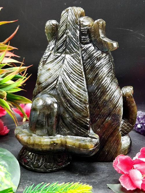 Lord Shiva Head in Labradorite Stone - Embrace the Power and Beauty of the Divine - 6.8 inches and 2.97 kgs