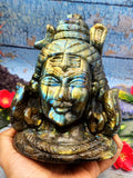 Lord Shiva Head in Labradorite Stone - Embrace the Power and Beauty of the Divine - 6.8 inches and 2.97 kgs