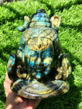 Lord Shiva Head in Labradorite Stone - Embrace the Power and Beauty of the Divine - 6.8 inches and 2.97 kgs