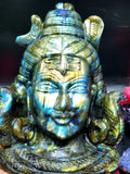 Lord Shiva Head in Labradorite Stone - Embrace the Power and Beauty of the Divine - 6.8 inches and 2.97 kgs