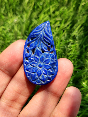 Lapis Lazuli Gemstone Carved Pendant with Mughal Floral Design: A Tribute to Heritage and Harmony | Gemstone Necklace | Birthday Gift | Valentine gift | Mother's Day gift