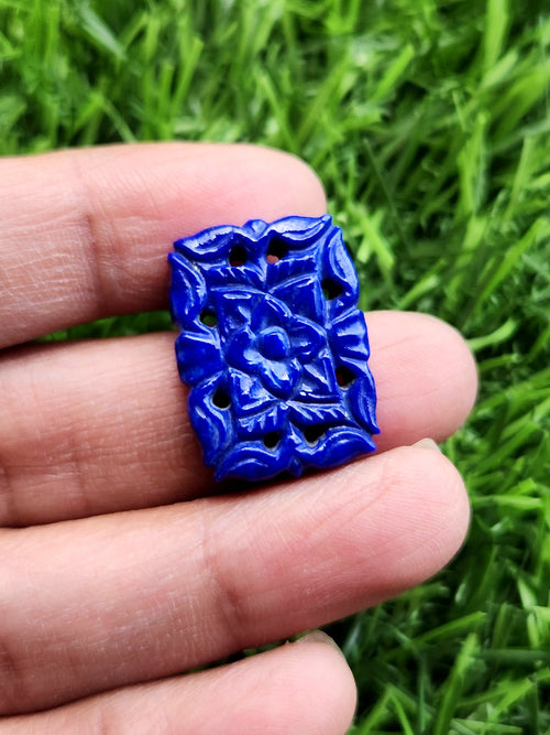 Lapis Lazuli Gemstone Carved Pendant with Mughal Floral Design - Eternal Elegance | Gemstone Necklace | Birthday Gift | Valentine gift | Mother's Day gift