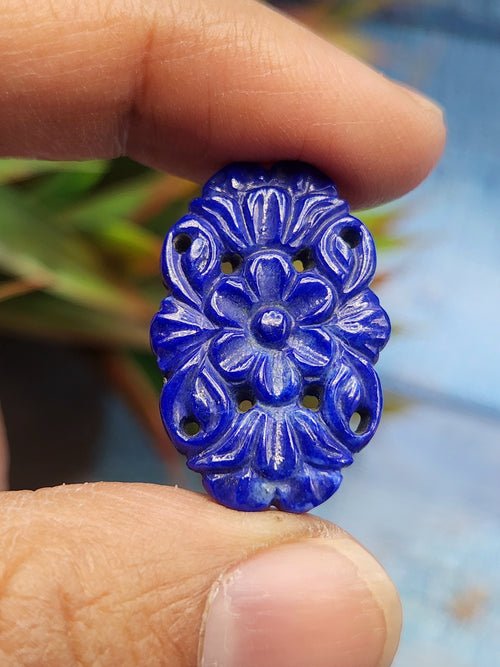 Lapis Lazuli Stone Carved Pair of Earrings with Mughal Floral Design - A Radiant Reflection of Timeless Beauty | Gemstone Earring | Birthday Gift | Daughter's Day Gift | Mother's Day Gift