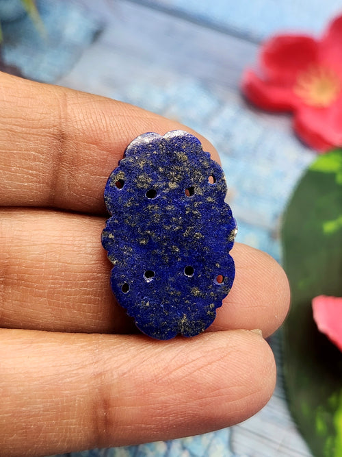 Lapis Lazuli Stone Carved Pair of Earrings with Mughal Floral Design - A Radiant Reflection of Timeless Beauty | Gemstone Earring | Birthday Gift | Daughter's Day Gift | Mother's Day Gift