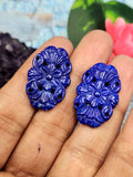 Lapis Lazuli Stone Carved Pair of Earrings with Mughal Floral Design - A Radiant Reflection of Timeless Beauty | Gemstone Earring | Birthday Gift | Daughter's Day Gift | Mother's Day Gift