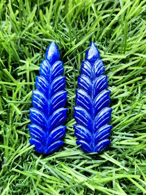 Lapis Lazuli Stone Carved Pair of Earrings with Mughal Floral Design - A Radiant Reflection of Timeless Beauty | Gemstone Earring | Birthday Gift | Daughter's Day Gift | Mother's Day Gift