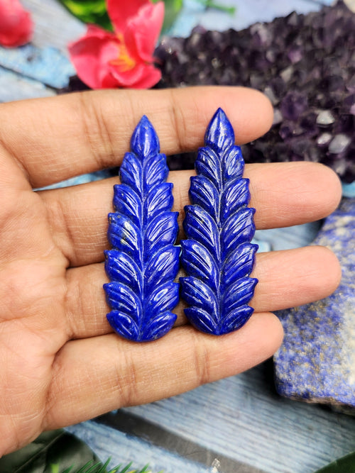 Lapis Lazuli Stone Carved Pair of Earrings with Mughal Floral Design - A Radiant Reflection of Timeless Beauty | Gemstone Earring | Birthday Gift | Daughter's Day Gift | Mother's Day Gift