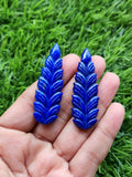 Lapis Lazuli Stone Carved Pair of Earrings with Mughal Floral Design - A Radiant Reflection of Timeless Beauty | Gemstone Earring | Birthday Gift | Daughter's Day Gift | Mother's Day Gift