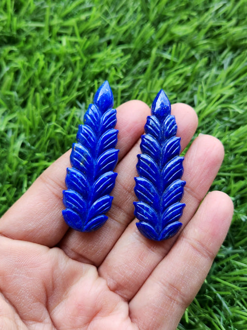 Lapis Lazuli Stone Carved Pair of Earrings with Mughal Floral Design - A Radiant Reflection of Timeless Beauty | Gemstone Earring | Birthday Gift | Daughter's Day Gift | Mother's Day Gift