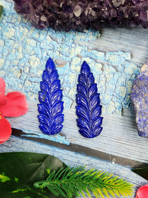 Lapis Lazuli Stone Carved Pair of Earrings with Mughal Floral Design - A Radiant Reflection of Timeless Beauty | Gemstone Earring | Birthday Gift | Daughter's Day Gift | Mother's Day Gift