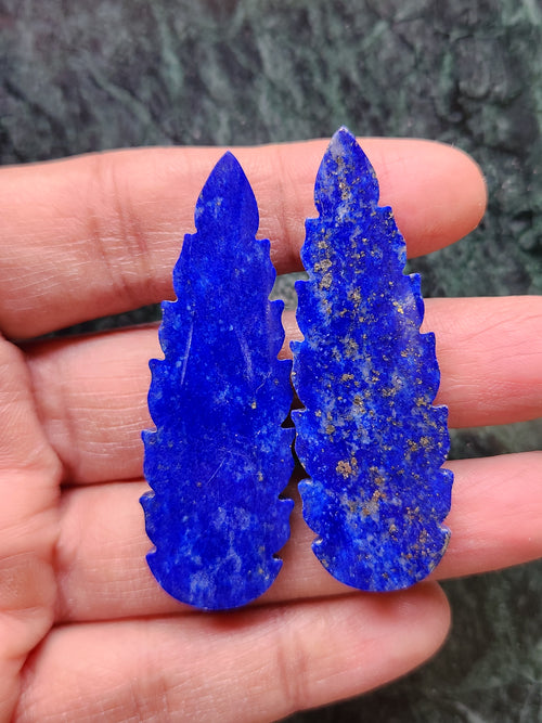 Lapis Lazuli Stone Carved Pair of Earrings with Mughal Floral Design - A Radiant Reflection of Timeless Beauty | Gemstone Earring | Birthday Gift | Daughter's Day Gift | Mother's Day Gift