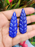 Lapis Lazuli Stone Carved Pair of Earrings with Mughal Floral Design - A Radiant Reflection of Timeless Beauty | Gemstone Earring | Birthday Gift | Daughter's Day Gift | Mother's Day Gift