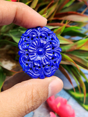 Lapis Lazuli Gemstone Carved Pendant with Mughal Floral Design - Eternal Elegance | Gemstone Necklace | Birthday Gift | Valentine gift | Mother's Day gift