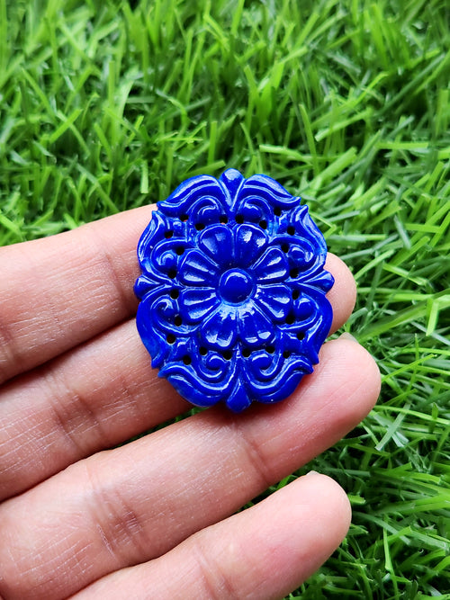 Lapis Lazuli Gemstone Carved Pendant with Mughal Floral Design - Eternal Elegance | Gemstone Necklace | Birthday Gift | Valentine gift | Mother's Day gift