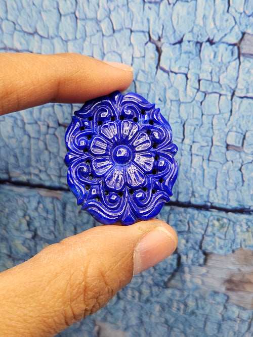 Lapis Lazuli Gemstone Carved Pendant with Mughal Floral Design - Eternal Elegance | Gemstone Necklace | Birthday Gift | Valentine gift | Mother's Day gift