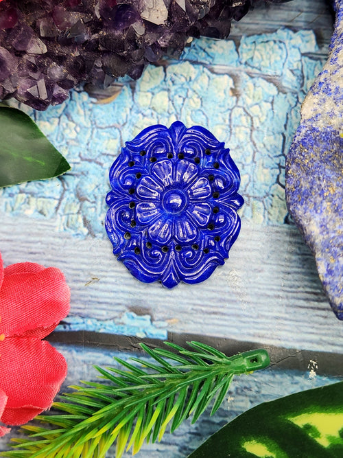 Lapis Lazuli Gemstone Carved Pendant with Mughal Floral Design - Eternal Elegance | Gemstone Necklace | Birthday Gift | Valentine gift | Mother's Day gift