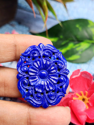 Lapis Lazuli Gemstone Carved Pendant with Mughal Floral Design - Eternal Elegance | Gemstone Necklace | Birthday Gift | Valentine gift | Mother's Day gift