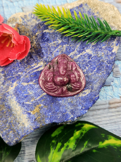 Lord Ganesh Carved Ruby Gemstone for Pendant - A Fusion of Spirituality and Elegance | Birthday Gift | Daughter's Day Gift | Mother's Day Gift