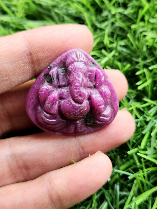 Lord Ganesh Carved Ruby Gemstone for Pendant - A Fusion of Spirituality and Elegance | Birthday Gift | Daughter's Day Gift | Mother's Day Gift
