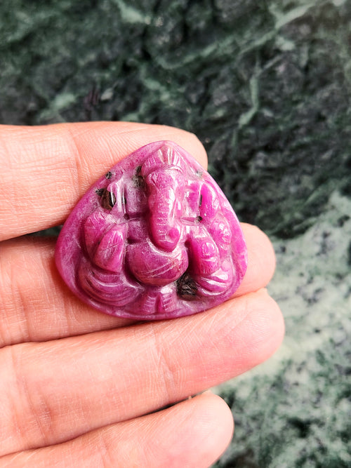 Lord Ganesh Carved Ruby Gemstone for Pendant - A Fusion of Spirituality and Elegance | Birthday Gift | Daughter's Day Gift | Mother's Day Gift