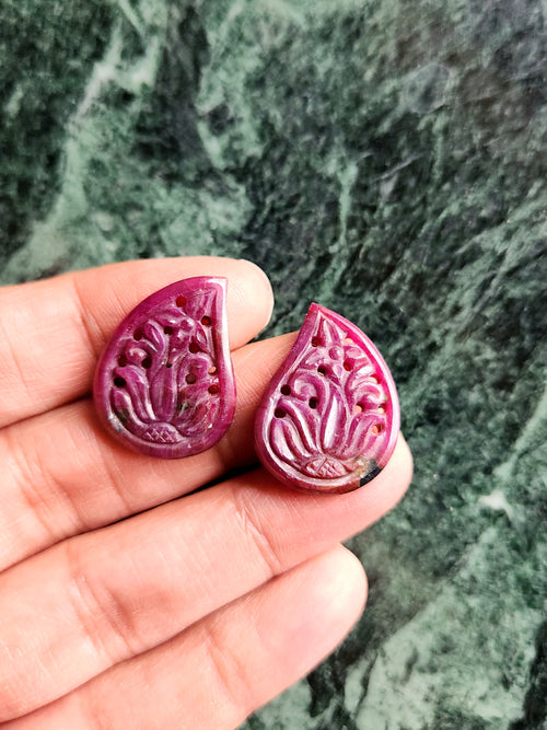 Floral Carved Ruby Stone Pair for Earrings or Pendant - History, Symbolism and Modern Appeal