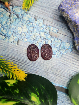 Ruby Floral Carved Stone for Earrings or Pendant - A Journey to Grounding and Security
